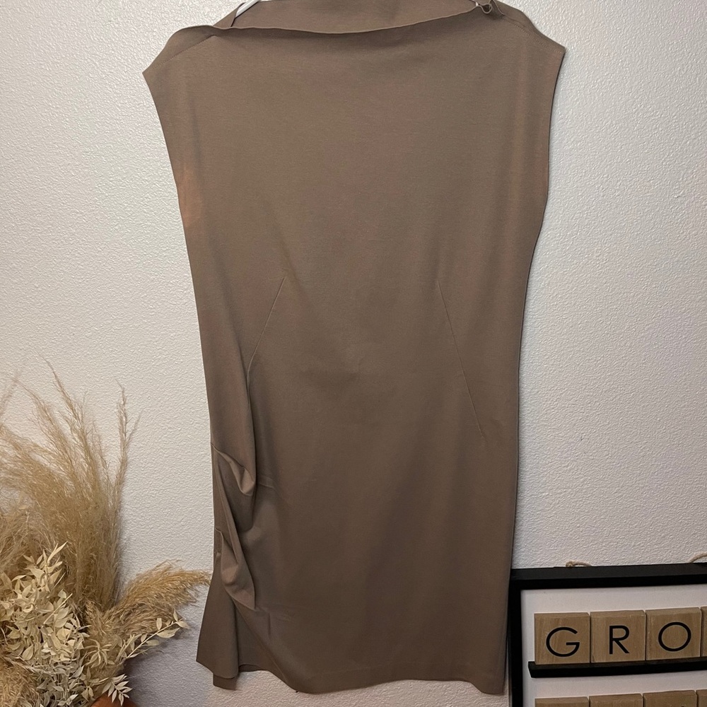 Brunello Cucinelli Scrunched tan dress.